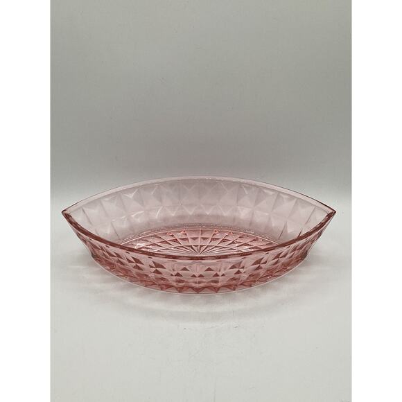 VTG Depression Glass Jeannette WINDSOR DIAMOND Pink Large Oval Boat Center Bowl - Picture 1 of 7